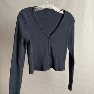 Brandy Melville Dark Blue Long Sleeve V-Neck Top